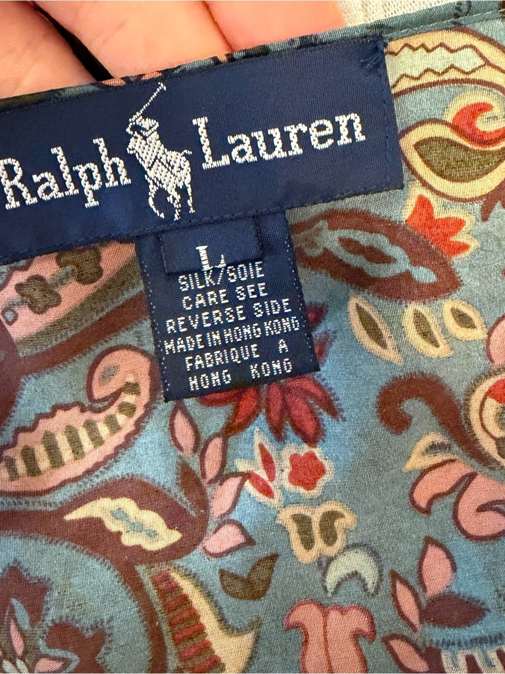 Ralph Lauren Blue Silk Paisley Wrap Skirt with Pink & Brown Accents